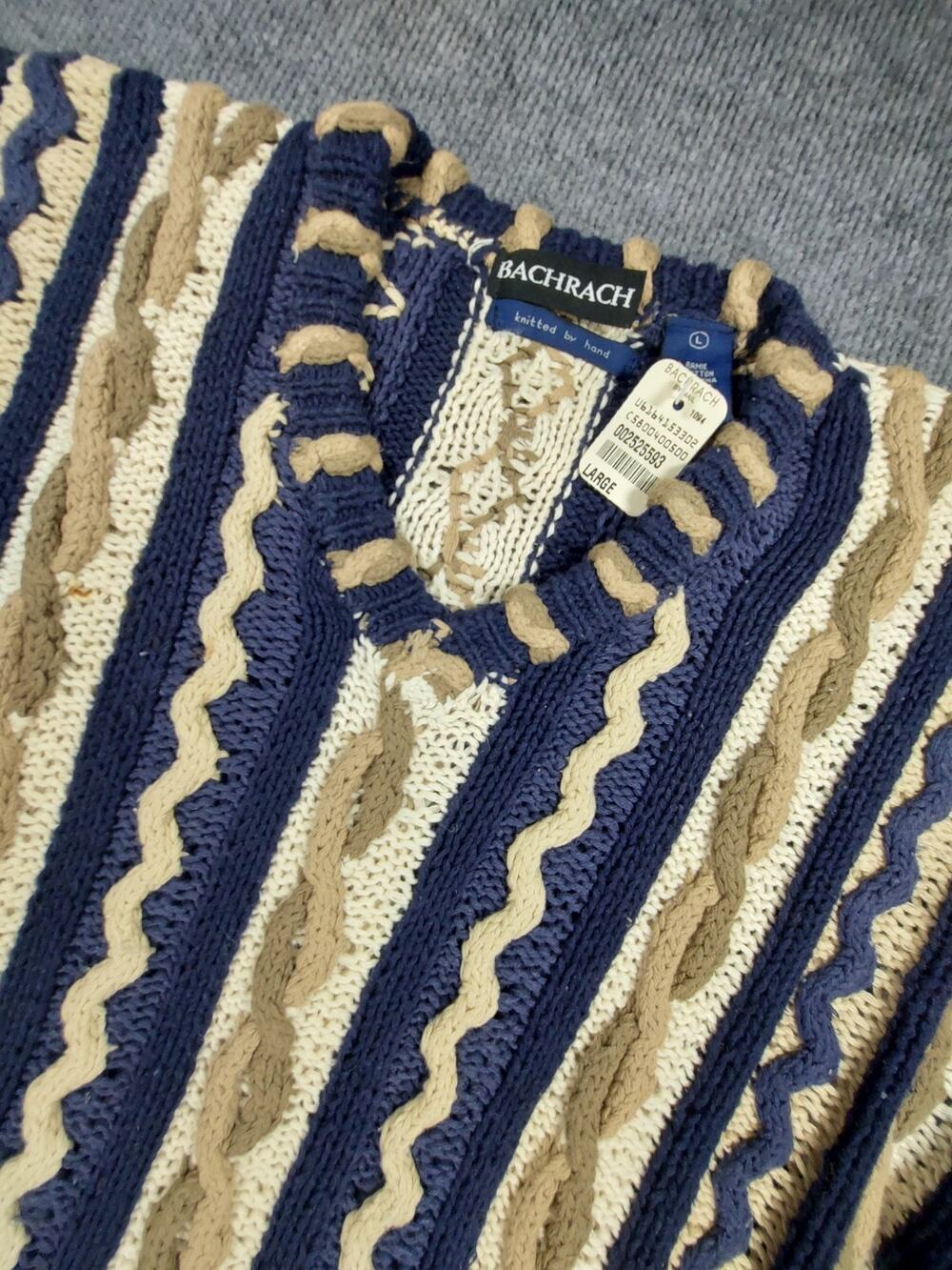 Vtg 90s Bachrach HAND KNITTED 3D Knit Sweater Mens L NWT Coogi Style 100% Authen